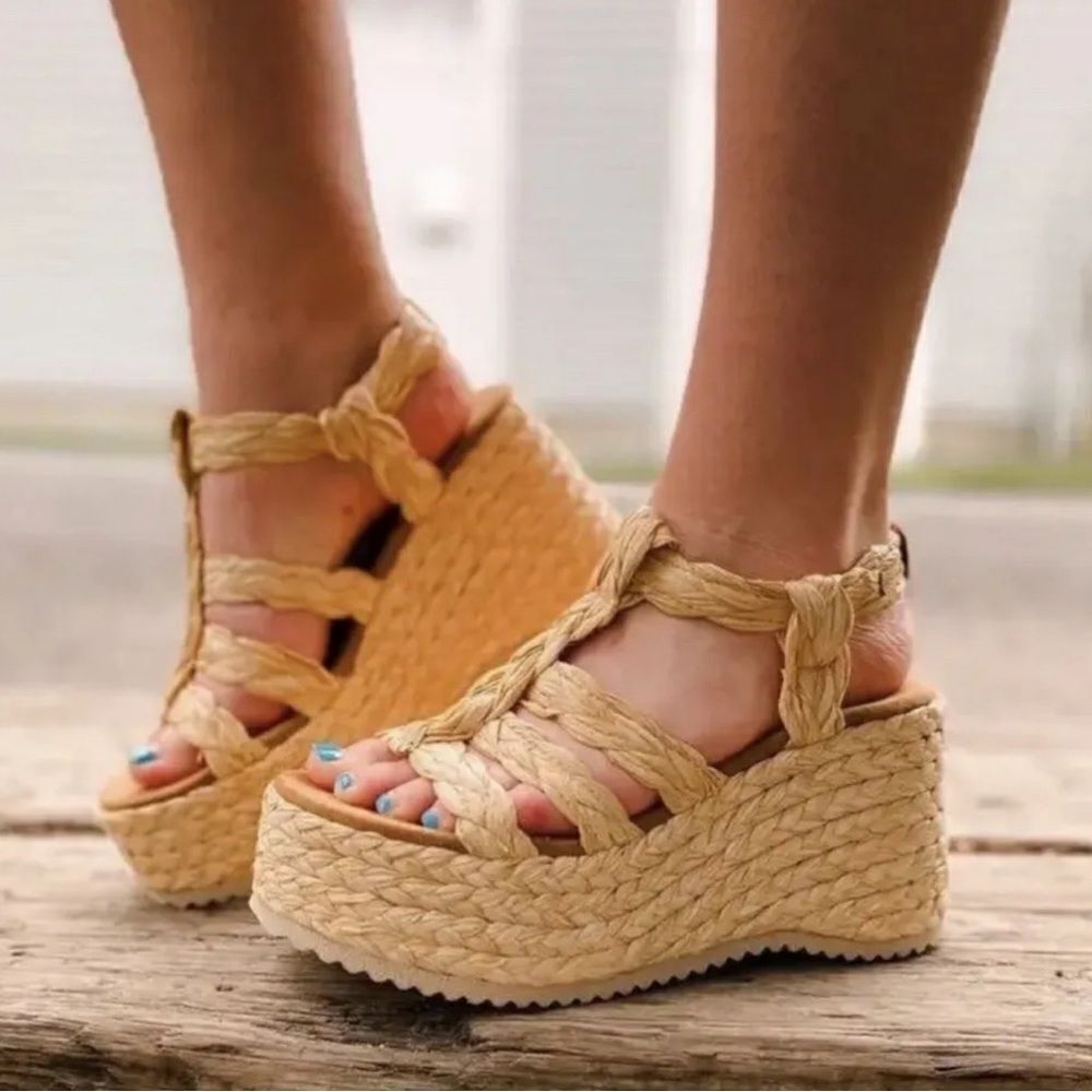 Free People Raffia Rendezvous Braid Weave Platform Sandals NEW!